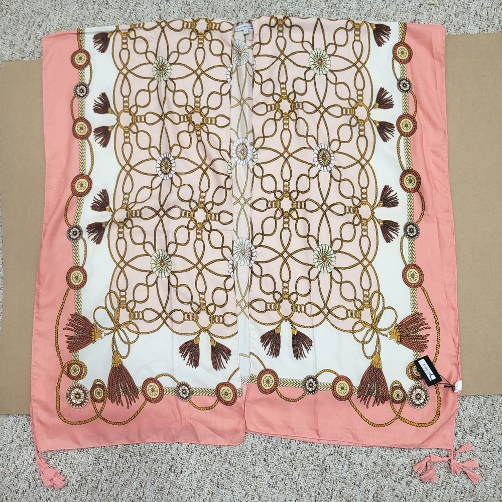 NWT Crosstree Lane OS Coral Nautical Swim Cover Up Shawl Tassel Beach Vacation